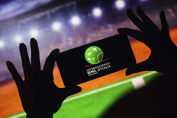 In this photo illustration, the Italian Open (Italian International Championships) logo is displayed on a smartphone screen