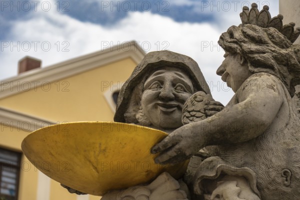 Details of the fountain on the old market square in Oschatz