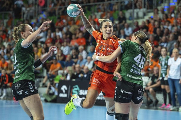 LUBIN, POLAND - MAY 22, 2024: Handball Orlen Superleague Women match MKS Zaglebie Lubin - MKS FunFloor Lublin. In action Patricia Machado Matieli
