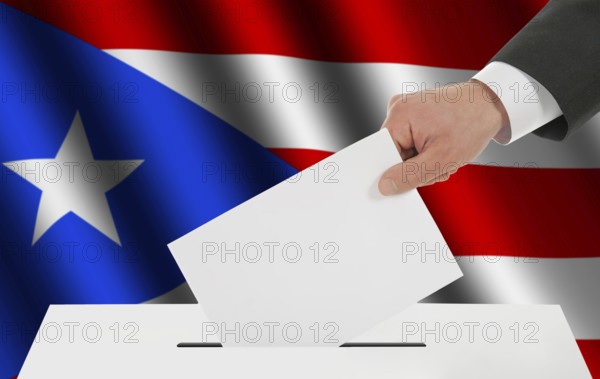 The Puerto Rico flag and the hand with the bulletin about the ballot box