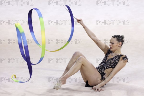 Sofia, Bulgaria - 27 March, 2021:Nicol Rupreht of Austria performs during the individual Ribbon qualifications at the 2021 Rhythmic Gymnastics Sofia World Cup, Sofia, Bulgaria