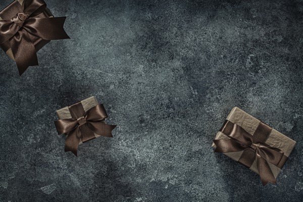 Vintage Brown Gift Boxes On Dark Gray Background
