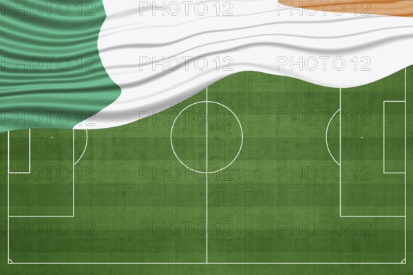 Ireland Flag on Football Field, National Soccer