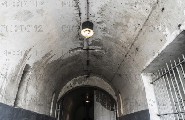 Breendonk, Belgium, 12 09 2017: old WWII Prison camp hallway interior