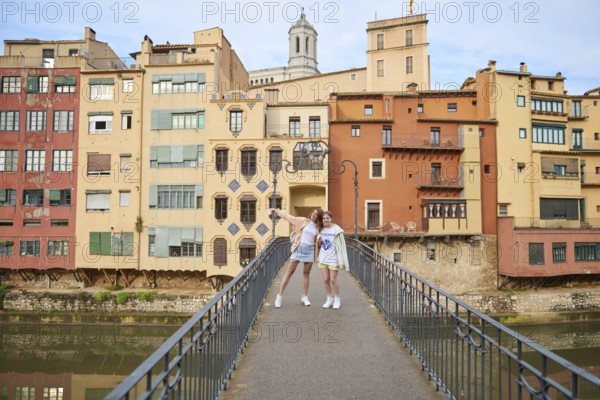 View of old town Girona, Catalonia, Spain, Europe. Summer travel