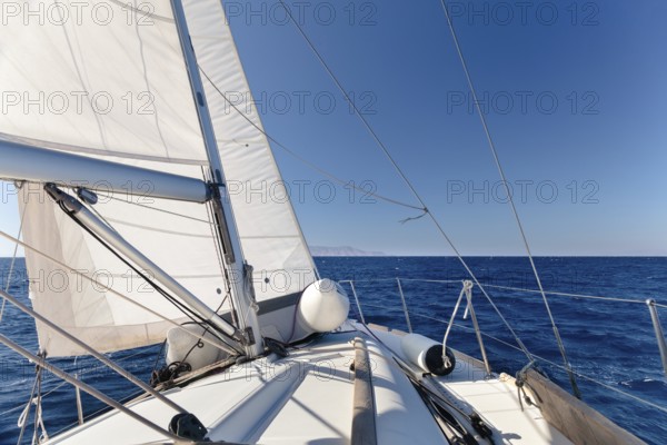 Sailing boat wide angle view in the sea