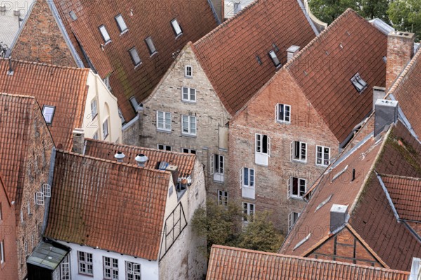 Old town in the hanseatic city of Lübeck in Germany with historic buildings