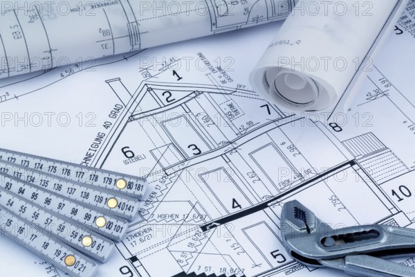 An architect's plan for the construction of a new home. Symbolic photo for financing and planning a new house. Austria