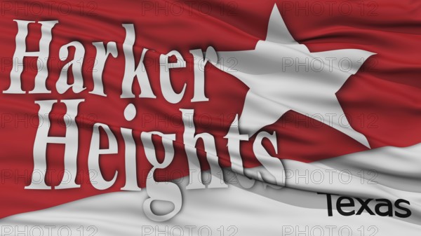 Closeup of Harker Heights City Flag, Waving in the Wind, Texas State, United States of America