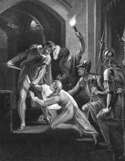 Death of Prince Arthur on engraving from the 1800s. Engraved by J.Rogers after a painting by W.Hamilton and published by J.& F.Tallis
