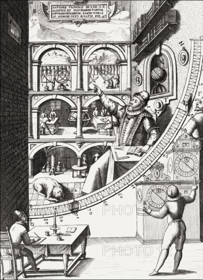 Tycho's Wall Quadrant, Tycho Brahe in his Uraniborg observatory, 1598