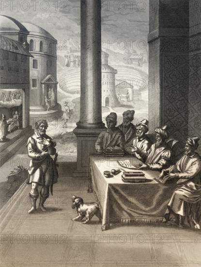 Jesus Christ is falsely accused, New Testament, steel engraving 1853, digitally restored