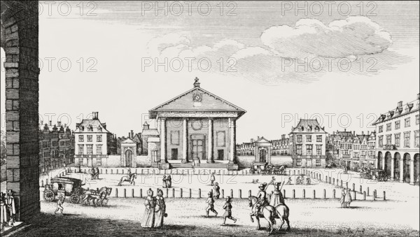 Square before the market hall, Covent Garden, London, after Hollar, 1647
