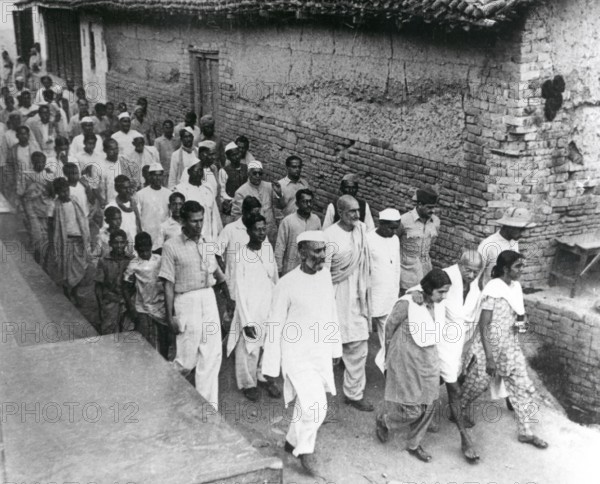 Mahatma Gandhi during his march through Bihar, India, March 1947 - MODEL RELEASE NOT AVAILABLE