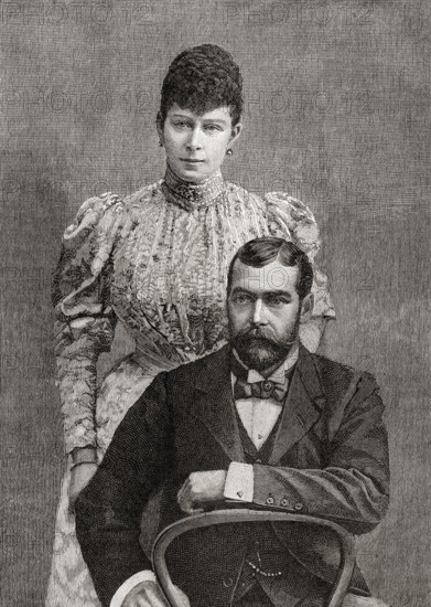 Old vintage photo of George V and Mary of Teck