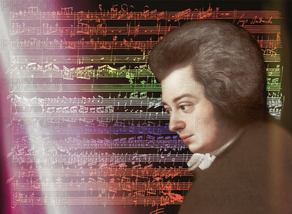 Wolfgang Amadeus Mozart, 1756 – 1791, composer of classical music, First Viennese School, notesheet from Allegro and Andante, Fantasy in F minor for mechanical organ, KV 608, 1791, digitally edited
