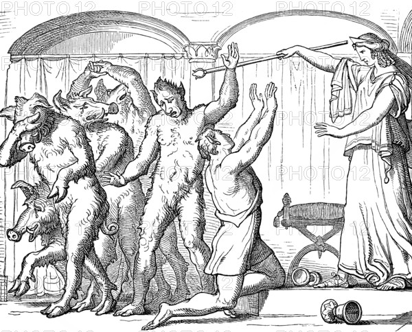 Witch-goddess Circe turning the crew of Odysseus into swine, Homer's Odyssey
