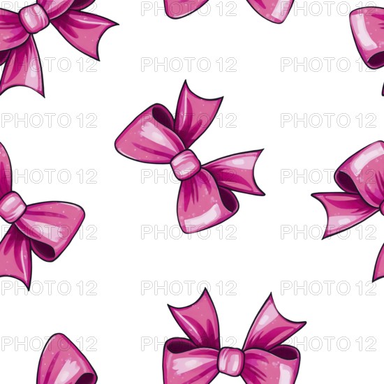 Pink hair bows seamless pattern on white background