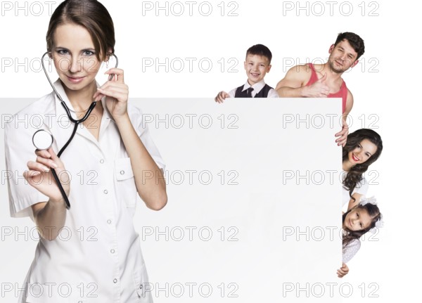 Family at the doctor appointment isolated on the white background