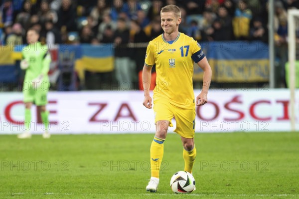 WROCLAW, POLAND - MARCH 26, 2024: Qualifications for UEFA Euro 2024. Final play-off match Ukraine - Iceland 2:1. In action Oleksandr Zinchenko.