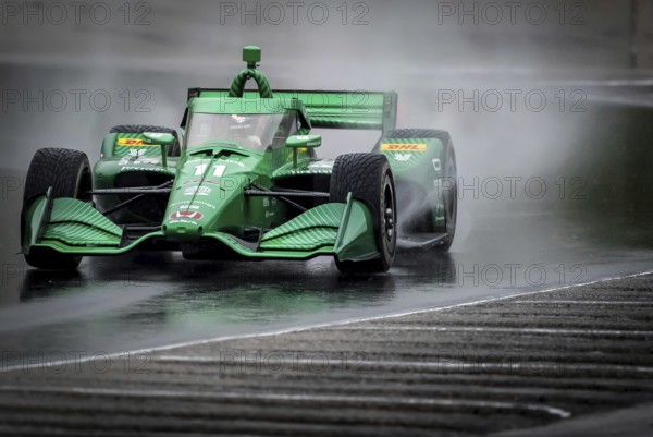 MARCUS ARMSTRONG (11) of Christchurch, New Zealand comes through turn 12 (Canada Corner) during a wet practice session for the XPEL Grand Prix at Road America in Elkhart Lake, WI