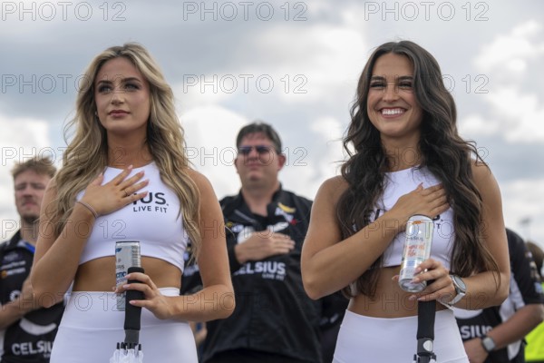 The CELSIUS Girls stand for the national anthem and prayer for the Tennessee Lottery 250 in Lebanon, TN, USA