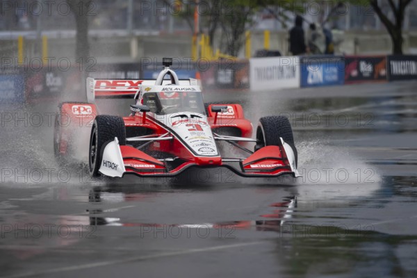 INDYCAR Series driver, SCOTT MCLAUGHLIN (3) of Christchurch, New Zealand, travels through the turns during a wet and dangerous practice session for the Big Machine Music City Grand Prix at Streets of Nashville in Nashville TN