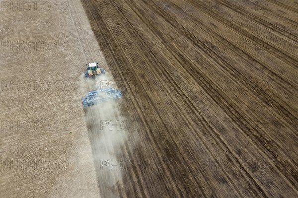 Field cultivation, preparation to plant, aerial view