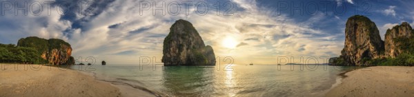 Tropical islands sunset view with ocean sea water at Phra Nang Cave Beach, Krabi Thailand nature landscape panorama
