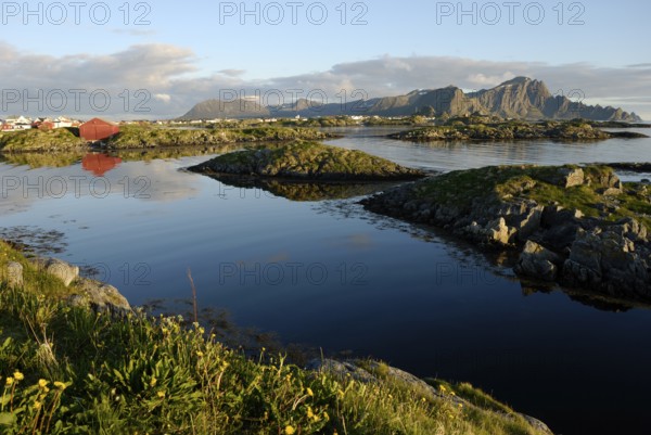 Coastal landscape near Andenes in the light of the midnight sun, Andöya, Vesteralen, Nordland, Norway