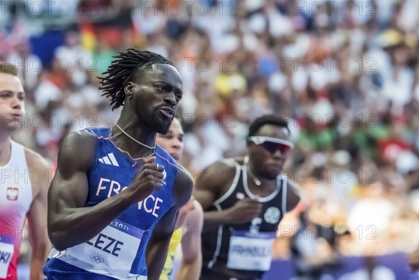 RYAN ZEZE (FRA) of France, competes in the Men's 200m Round 1 at the Stade de France Stadium during the 2024 Paris Summer Olympics in Paris, France, Paris
