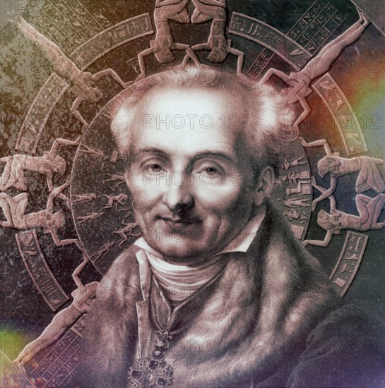 Dominique Vivant, Baron Denon, 1747 – 1825, French artist, writer, diplomat, author, and archaeologist, Dendera zodiac, Ancient Dendera Temple complex, Dendera, Egypt, digitally edited
