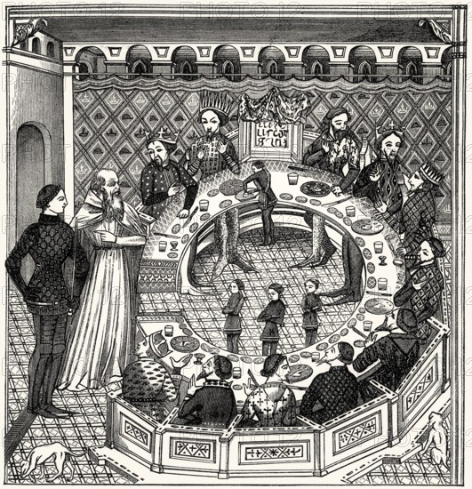 King Arthur and the knights of the round table, after a 14th century miniature