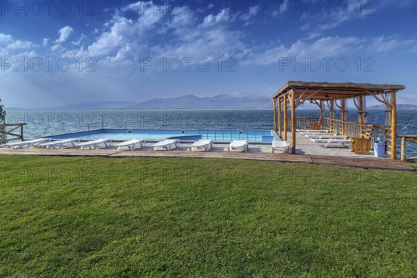 Swimming pool on the shore of Lake Sevan, Armenia