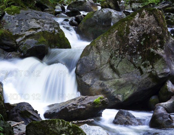 A cool stream with water and stones in the mountains. Unspoilt nature, Austria