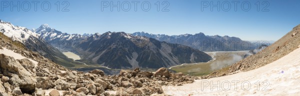 Scenic view to Mount Aoraki and Hooker valley from Mueller Hut Route, Mount Cook National Park, South Island of New Zealand