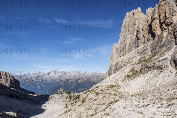 View of the mountain peaks Brenta Dolomites. Trentino, Italy
