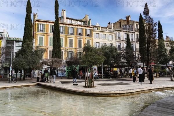 Water basin, Cour Julien, entertainment district, bars, Marseille, France