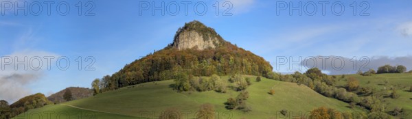 Wisner Flueh in autumn with colourful trees, first Jura chain, Wisen, Solothurn, Switzerland