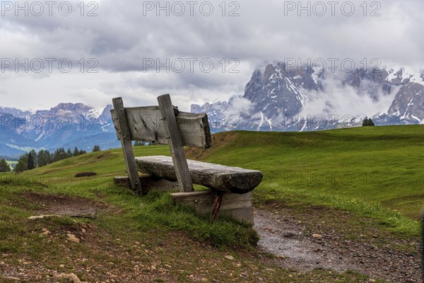 Panoramic view from the Seiser Alm to the Dolomites in South Tyrol, Italy