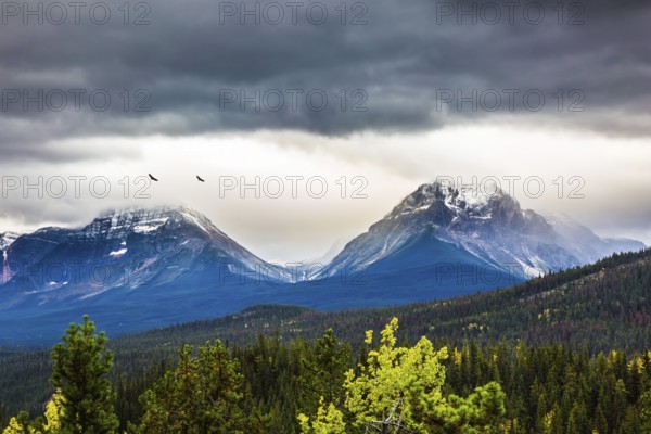 The concept of active tourism. The astonishing nature of the Rockies of Canada. The snow-capped mountains
