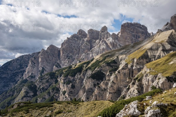 Scenic calm mountain landscape in the surroundings of the famous Three Peaks mountains, Dolomites in South Tirol