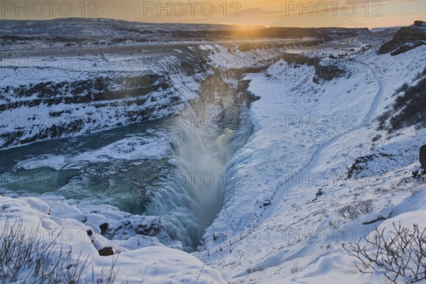 The beautiful Waterfall Gullfoss in Winter, Golden Circle in Iceland, Europe, Iceland