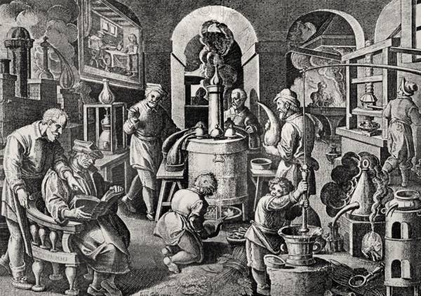 Distillation laboratory from the 16th century