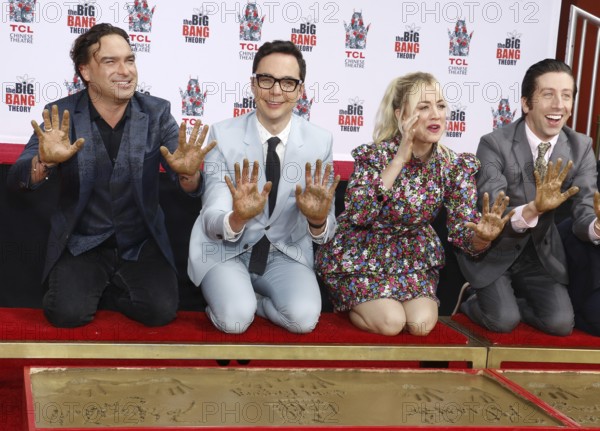 Johnny Galecki, Jim Parsons, Kaley Cuoco and Simon Helberg at the handprints ceremony for 'The Big Bang Theory' held at the TCL Chinese Theatre IMAX in Hollywood, USA on May 1, 2019., Hollywood, California, USA