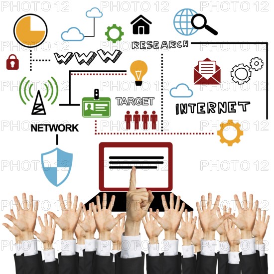 Group of hands of businesspeople showing gestures isolated on white