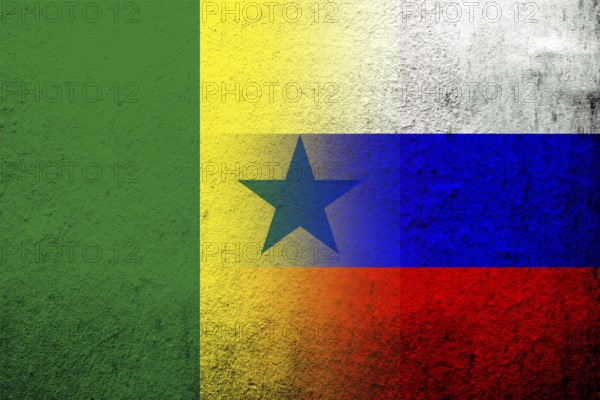 National flag of Russian Federation with The Republic of Senegal National flag. Grunge background