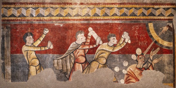 Stoning of Saint Stephen, Romanesque fresco, circa 1100, Church of Sant Joan de Boí, Alta Ribagorça, National Museum of Catalonia, Barcelona, ??Catalonia, Spain