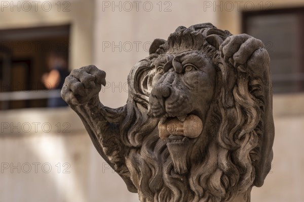 Sculpture details of rich decorated courtyard of Palazzo Vecchio in Florence, Italy