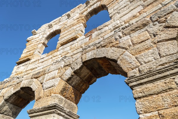 Scenic facade of the ancient roman Arena in Verona, Italy